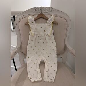 🍋 12 Mth Carter's Ivory~Cream Floral Ruffle 100 % Cotton Lemon Print Romper